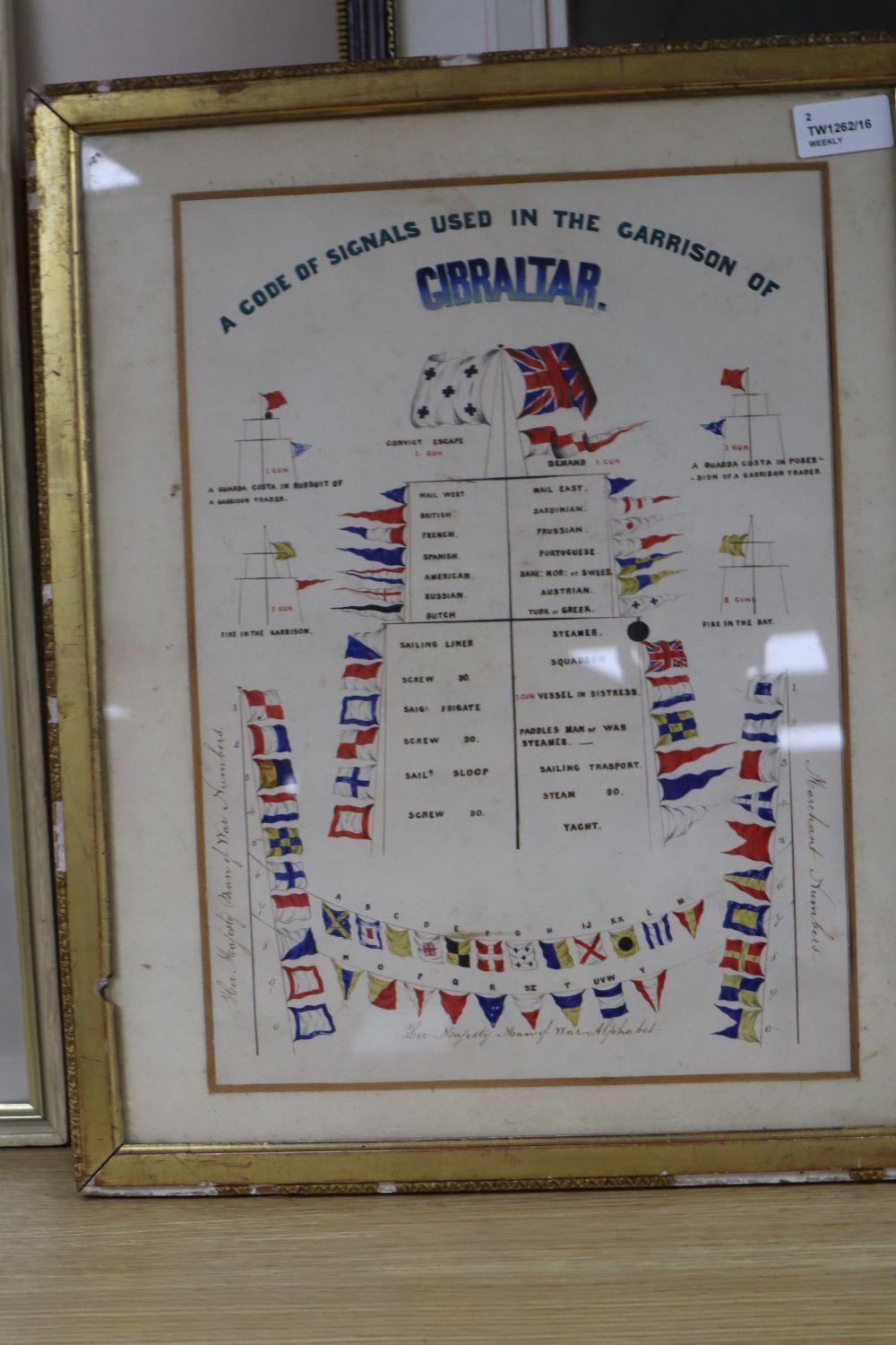 Naval-related - A Code of Signals Used in the Garrison of Gibraltar, watercolour (unknown artist) and a mezzotint